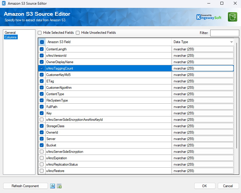 Amazon S3 Source Component - Columns Page